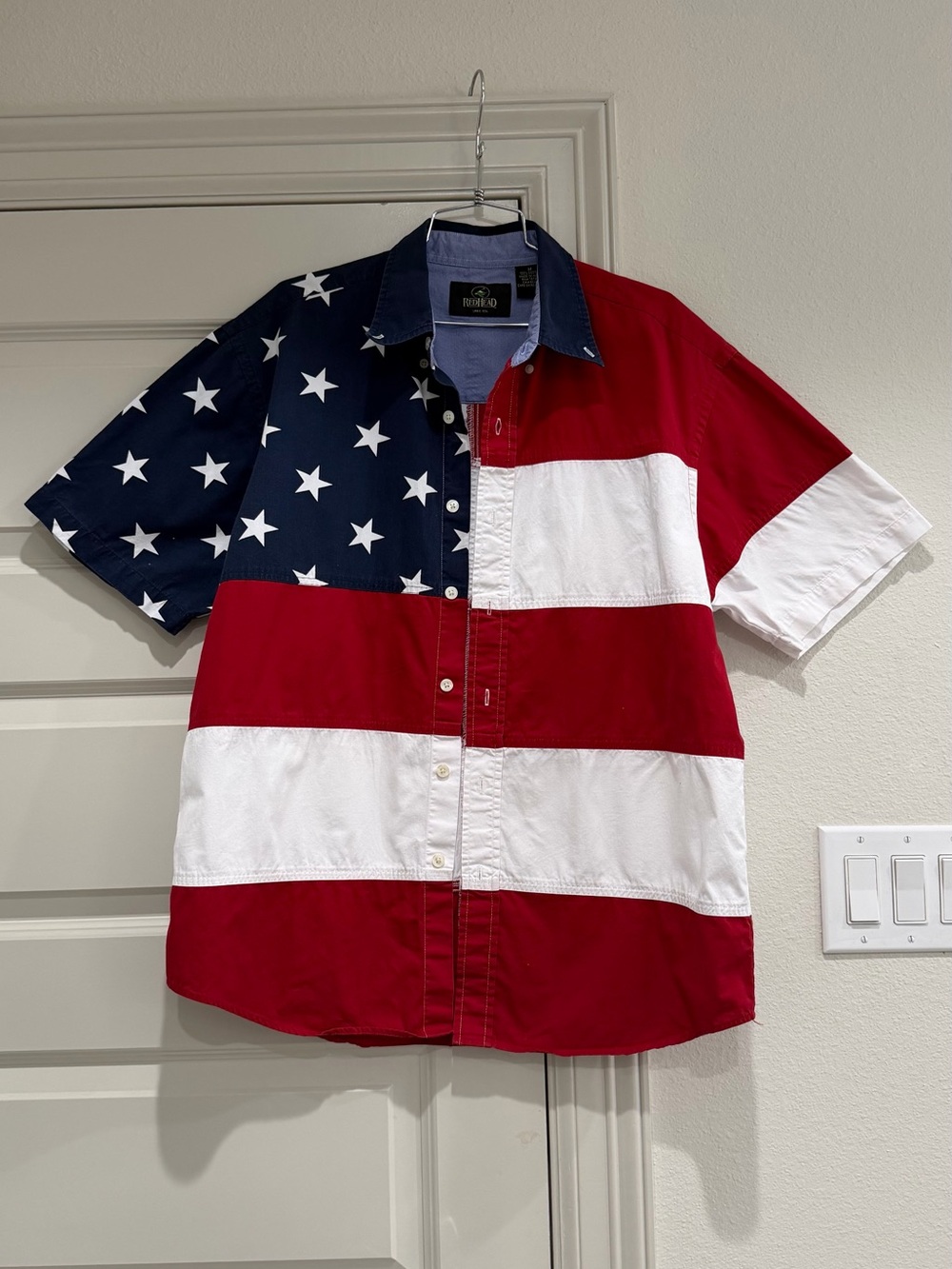 Flag Shirt RedHead Men’s Flag Shirt Flag Button Down Shirt Red White Blue M